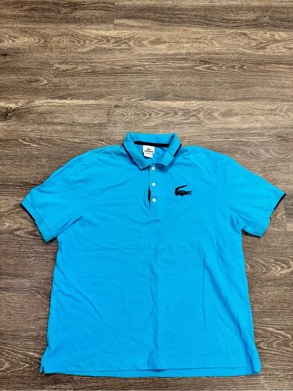 Lacoste Men’s Size 7 XXL Blue Pique Polo Shirt Big Crocodile Logo 5191L